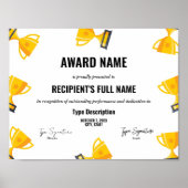 トロフィー付きスポーツ優秀賞認定証 ポスター (正面)