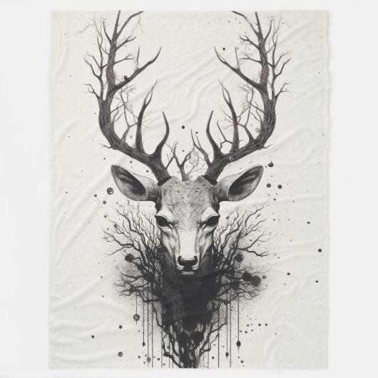 「トロフィー鹿」 フリースブランケット (正面)