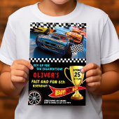 トロフィー&フラッグ付きレースカー誕生日パーティー 招待状