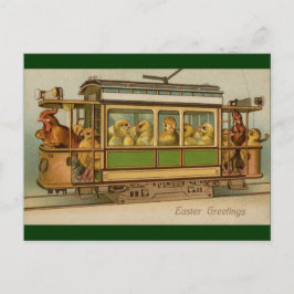 トロリーカーイースターに鶏ヴィンテージ シーズンポストカード