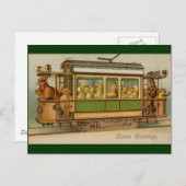トロリーカーイースターに鶏ヴィンテージ シーズンポストカード (正面/裏面)