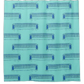 トロリートレインストリートカーネオンブルールックヴィンテージ シャワーカーテン (正面)