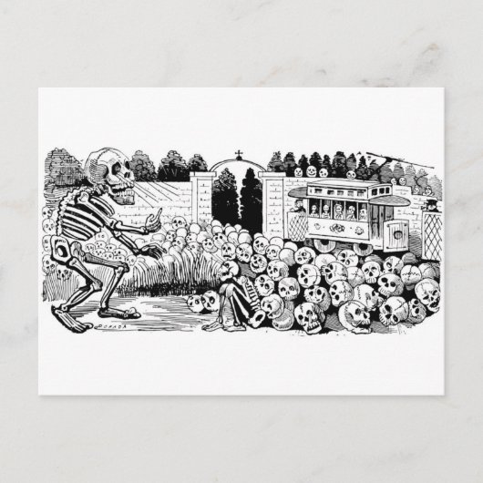 トロリー車のCalavera c.1907,メキシコ ポストカード (正面)