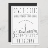 トロントでの結婚式 スタイライズされたスカイライン 保存日 招待状 (正面/裏面)