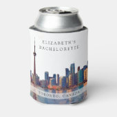 トロントのスカイラインを水彩で描いたバチェロレッテウィークエンド 缶クーラー (缶裏面)