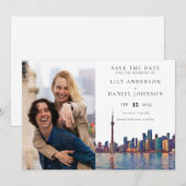 トロントのスカイライン水彩写真 ウェディング セーブザデート (正面/裏面)