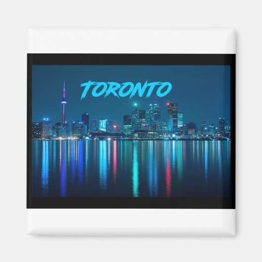 トロントカナダナイトタイムスカイライン水彩色 マグネット (正面)