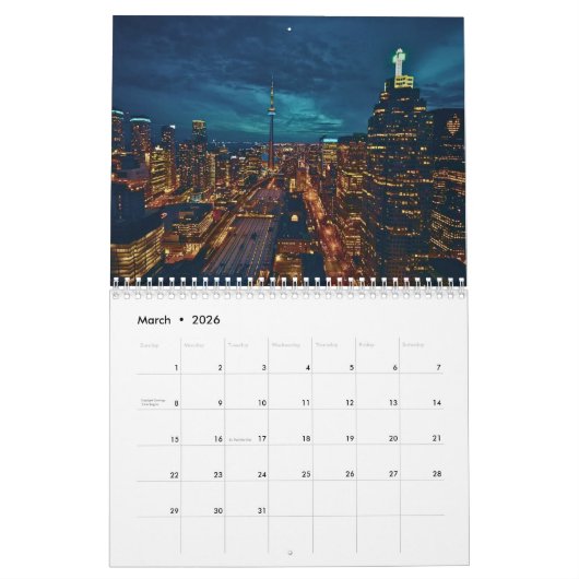 トロントダウンタウンシティスケープ，トロントダウンタウン，アート カレンダー (3月 2026)