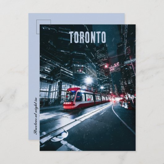 トロント・オンタリオの夜の路面電車 ポストカード (正面/裏面)