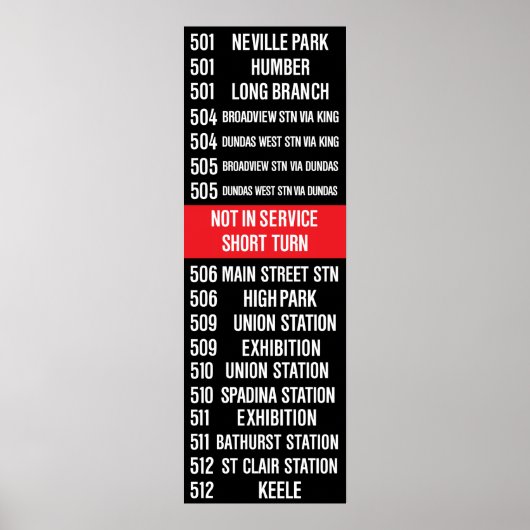 トロントCLRV/ALRV路面電車ローラーサイン ポスター (正面)