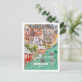 トロンハイムノルウェー有名な旅行水のカラースケッチ ポストカード (スタンド正面)