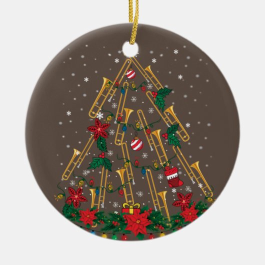 トロンボンクリスマスツリーオーナメントおもしろいミュージックバンド セラミックオーナメント (正面)