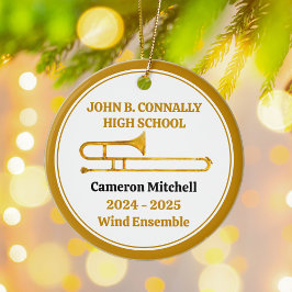 トロンボンハイスクールバンドカスタム金ゴールドクリスマス セラミックオーナメント