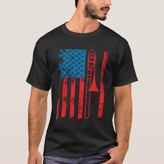 トロンボンプレーヤーアメリカ国旗のアクセサリー Tシャツ (正面)