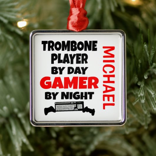 トロンボンプレーヤー遊はビデオゲームを愛カスタムする メタルオーナメント (ツリー)