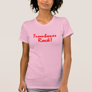 トロンボーンのロックの赤いレタリング Tシャツ