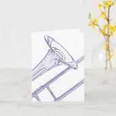 トロンボーンの挨拶状の青インクのスケッチ カード (黄色い花)