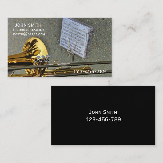 トロンボーンの真鍮の先生か個人教師 名刺 (正面/裏面)