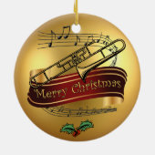 トロンボーンの~音楽的なスクロール~Goldの"メリークリスマスの~ セラミックオーナメント (裏面)
