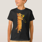 トロンボーンを演奏する面白い猫のギフト 涼しい子猫のミュージシャン Tシャツ (正面)
