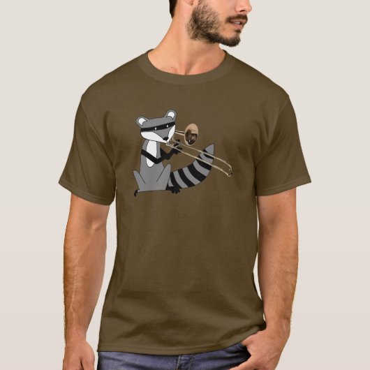 トロンボーンを遊んでいるアライグマ Tシャツ (正面)