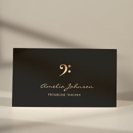 トロンボーン先生ベースクレフ、 音符記号金ゴールド&ブラックプロフェッショナル 名刺