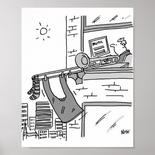 トロンボーン奏者が洗濯物を干す ポスター (正面)