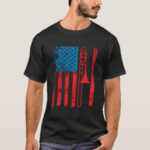 トロンボーン奏者のためのアメリカ国旗アクセサリー Tシャツ