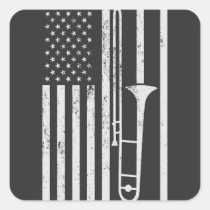 トロンボーン奏者USA愛国的アメリカ7月4日 スクエアシール