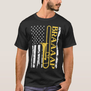 トロンボーン楽器アメリカ国旗ブラップ愛国心 Tシャツ
