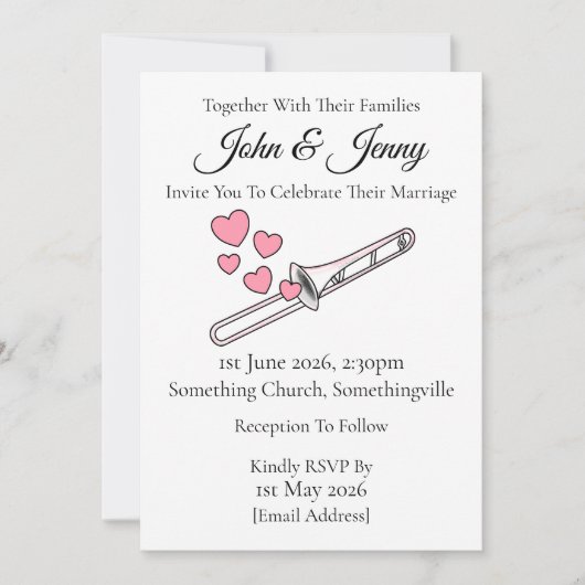 トロンボーン結婚式招待状ブラスミュージシャン 招待状 (正面)