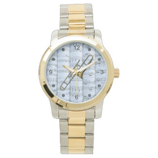 トロンボーン転が~楽譜~青い濃淡の背景~ 腕時計