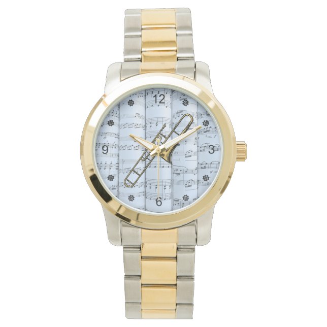 トロンボーン転が～楽譜～青い濃淡の背景～ 腕時計 (正面)