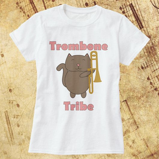 トロンボーン部 かわいい茶色の猫 面白いピンク Tシャツ