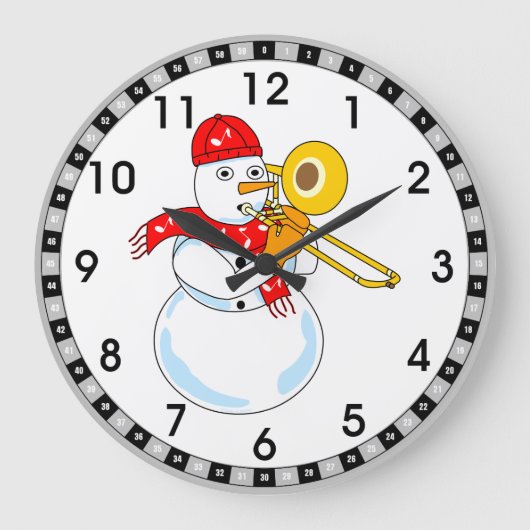 トロンボーン雪だるま ラージ壁時計 (正面)