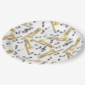 トロンボーン音楽ノートパターン ペーパープレート (アングル)
