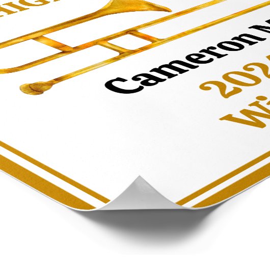 トロンボーン高校バンドパーソナライズされた金ゴールド ポスター (角)