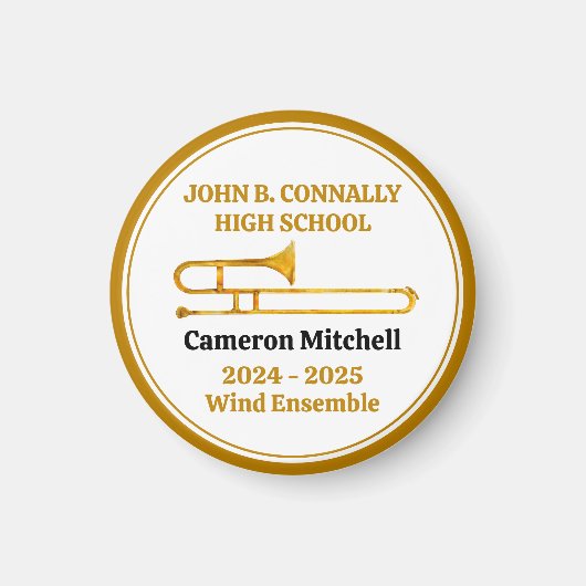 トロンボーン高校バンドパーソナライズされた金ゴールド マグネット (正面)