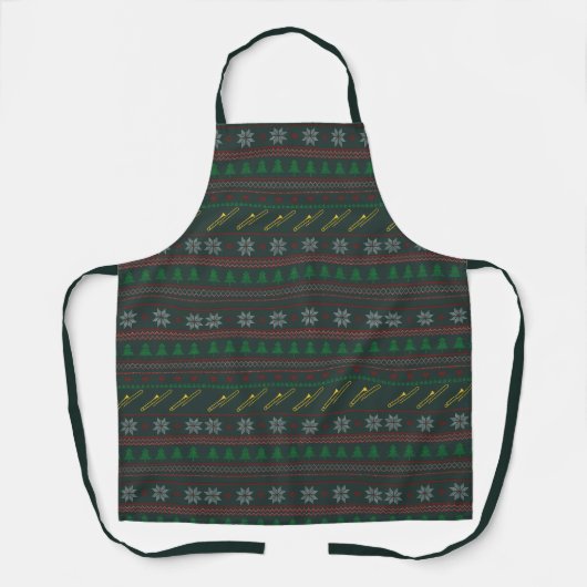 トロンボーン クリスマスパターン ホリデー エプロン (正面)