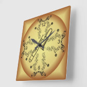 トロンボーン～ミュージカルスクロール～黄金背景 スクエア壁時計 (傾斜)