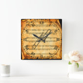 トロンボーン~ヴィンテージ楽譜の背景ユニーク~ スクエア壁時計 (ホーム)