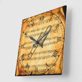 トロンボーン~ヴィンテージ楽譜の背景ユニーク~ スクエア壁時計 (傾斜)