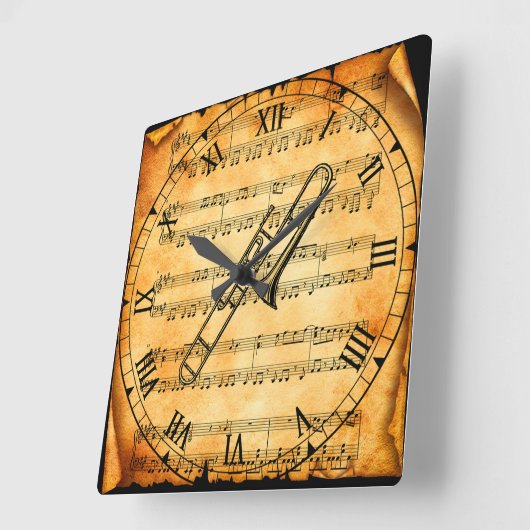 トロンボーン~ヴィンテージ楽譜の背景ユニーク~ スクエア壁時計 (傾斜)