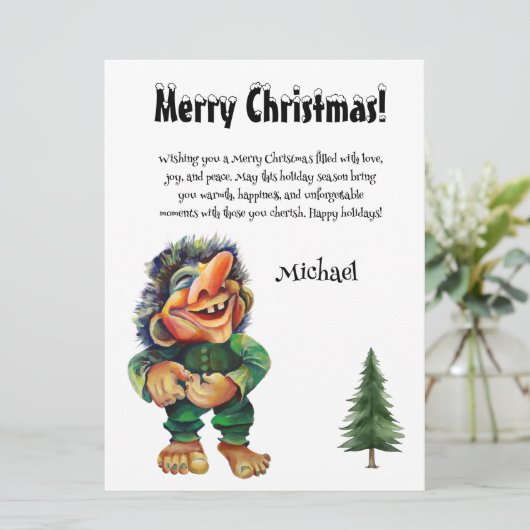 トロールおもしろいクリスマスカード(名前をカスタムする付) シーズンカード (スタンド正面)