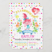 トロールガールフラワーズバルーンセブンス誕生日 招待状 (正面/裏面)