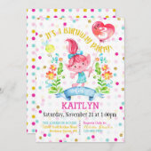 トロールガール フラワーバルーン 3歳の誕生日 招待状 (正面/裏面)