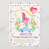 トロールガール フラワー バルーン ファーストバースデー 招待状 (正面/裏面)