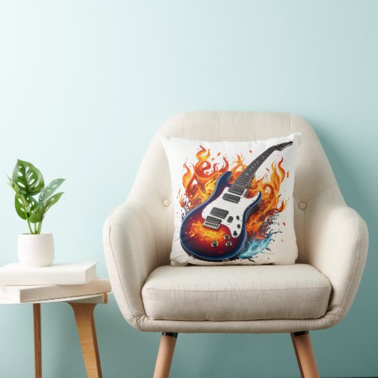 トワイト鮮やかライトの炎に囲まれたギター クッション (椅子)