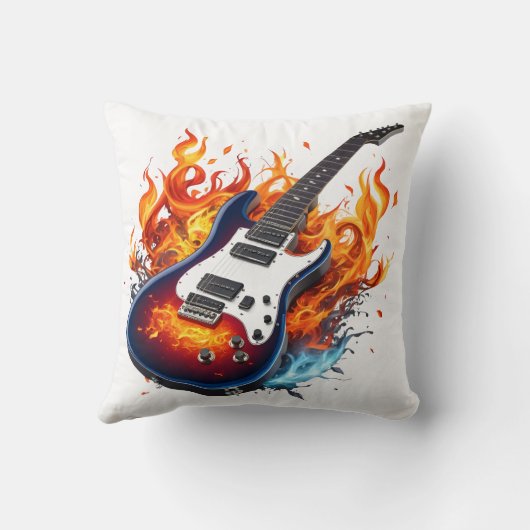 トワイト鮮やかライトの炎に囲まれたギター クッション (裏面)