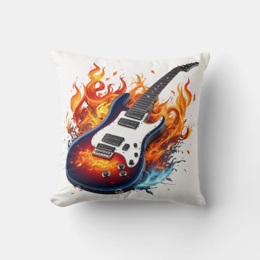 トワイト鮮やかライトの炎に囲まれたギター クッション (正面)